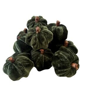 Set of 12 Mini Green Velvet Pumpkins Fall Thanksgiving Vase Filler Décor NEW
